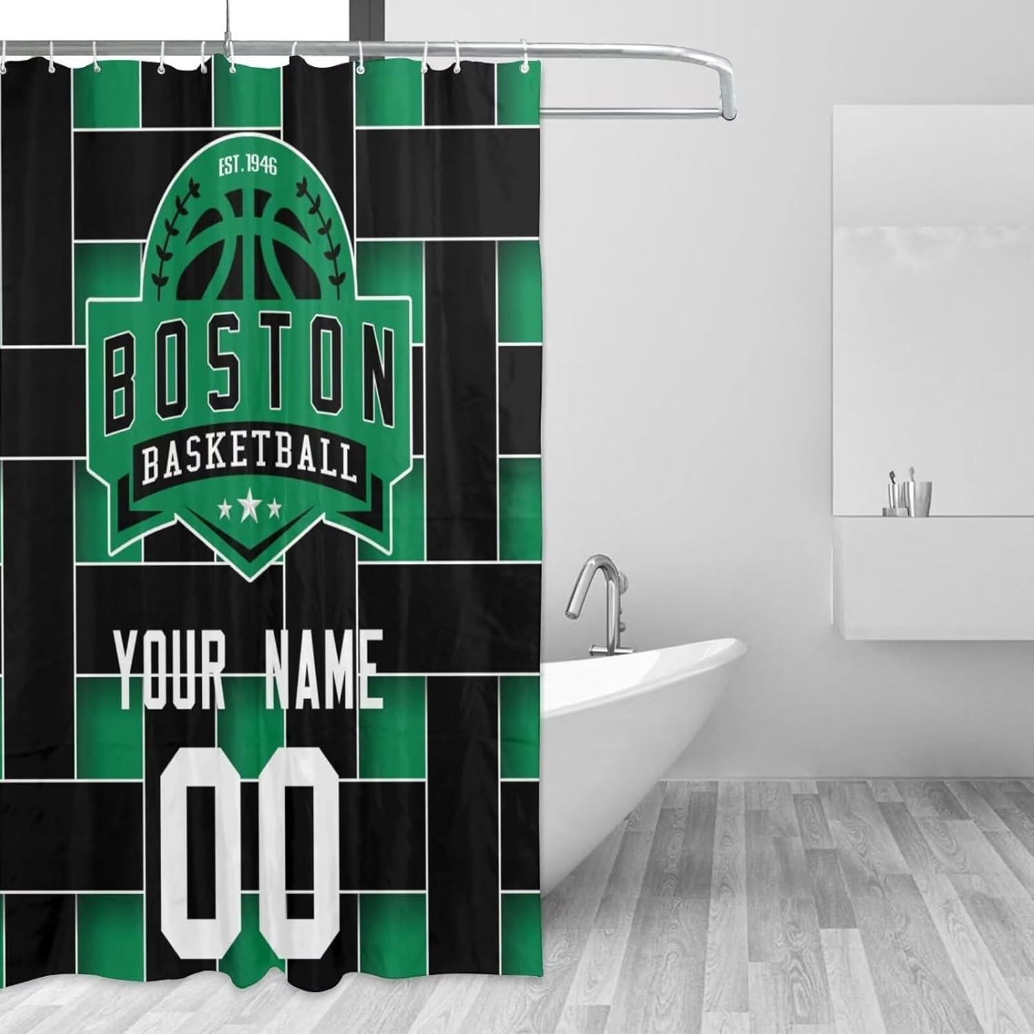 Boston Personalized Names and Numbers Shower Curtains，Customized Shower Curtains with,Gifts for Lovers,Men,Women and Fans，60" X 72"，72" X 72"