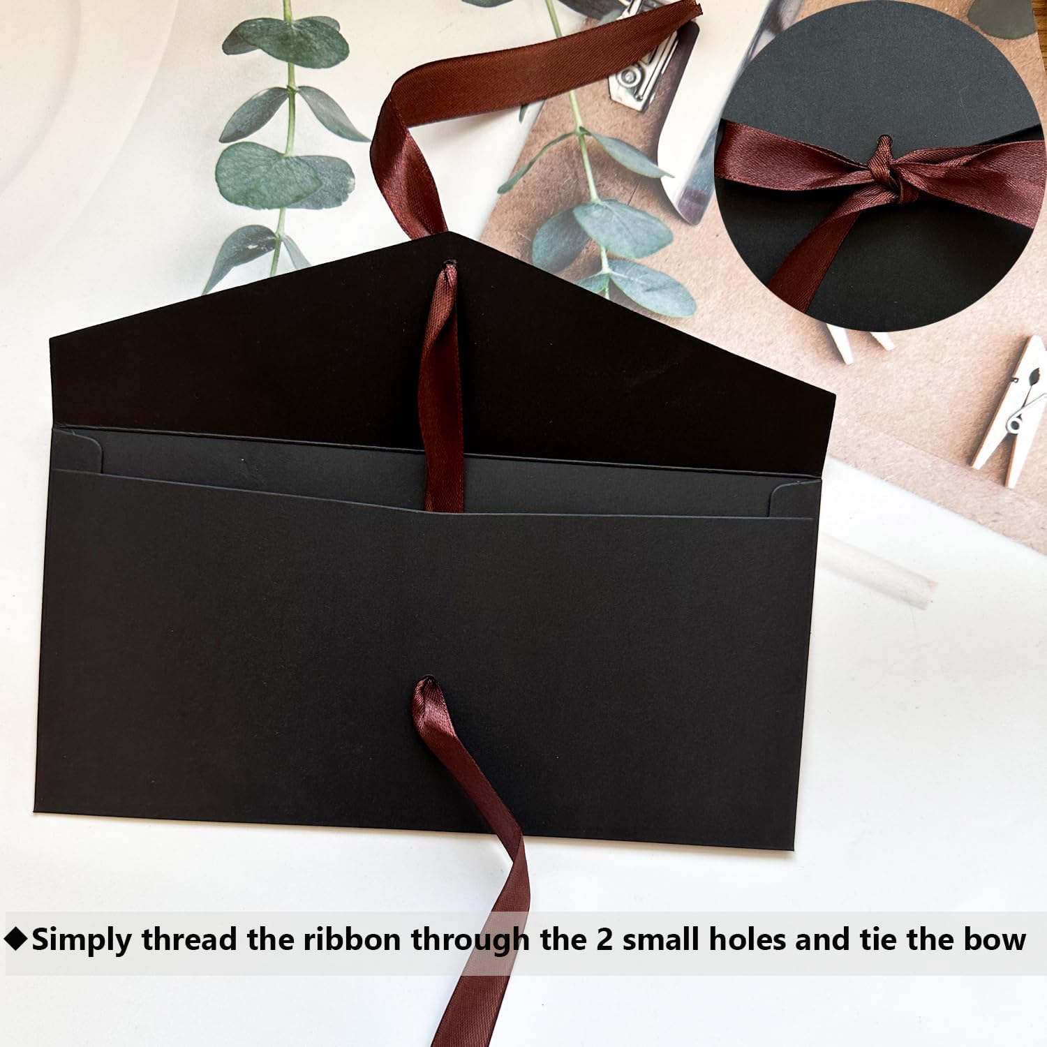 6 Pack Envelopes with Ribbons, Gift Envelopes Black Invitation Envelopes Large Vintage Envelope for Wedding Birthday Festival Invitations, 8.66 x 4.33 inches 4 71HrPlKsAiL. AC SL1500