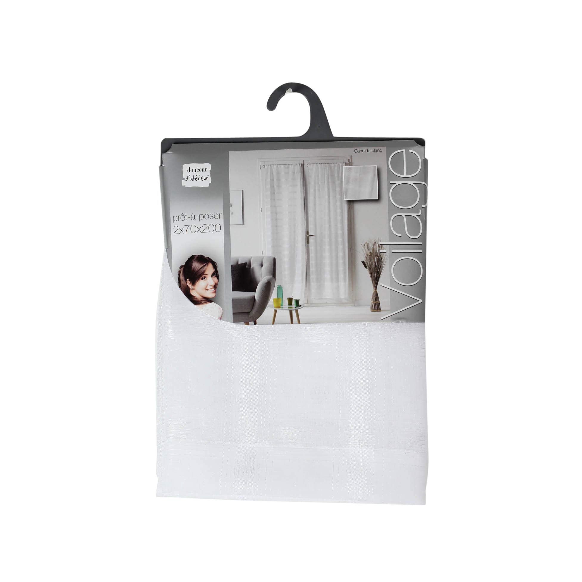 Paire Droite Passe-Tringle Candide Blanc Voile Sablé 70 x 200 cm