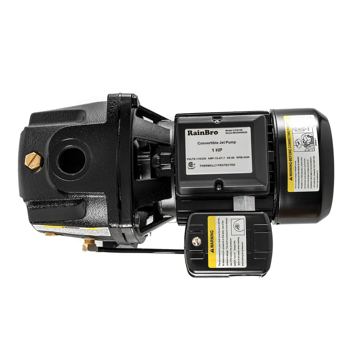 RainBro 1 HP Cast Iron Convertible jet well pump, Deep Well Pump with