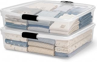 Homz Große 56 Quart Full/Queen-Size-Bett, stapelbar, transparenter Kunststoff, ergonomisch, mit rollenden Rädern, 2 Stück