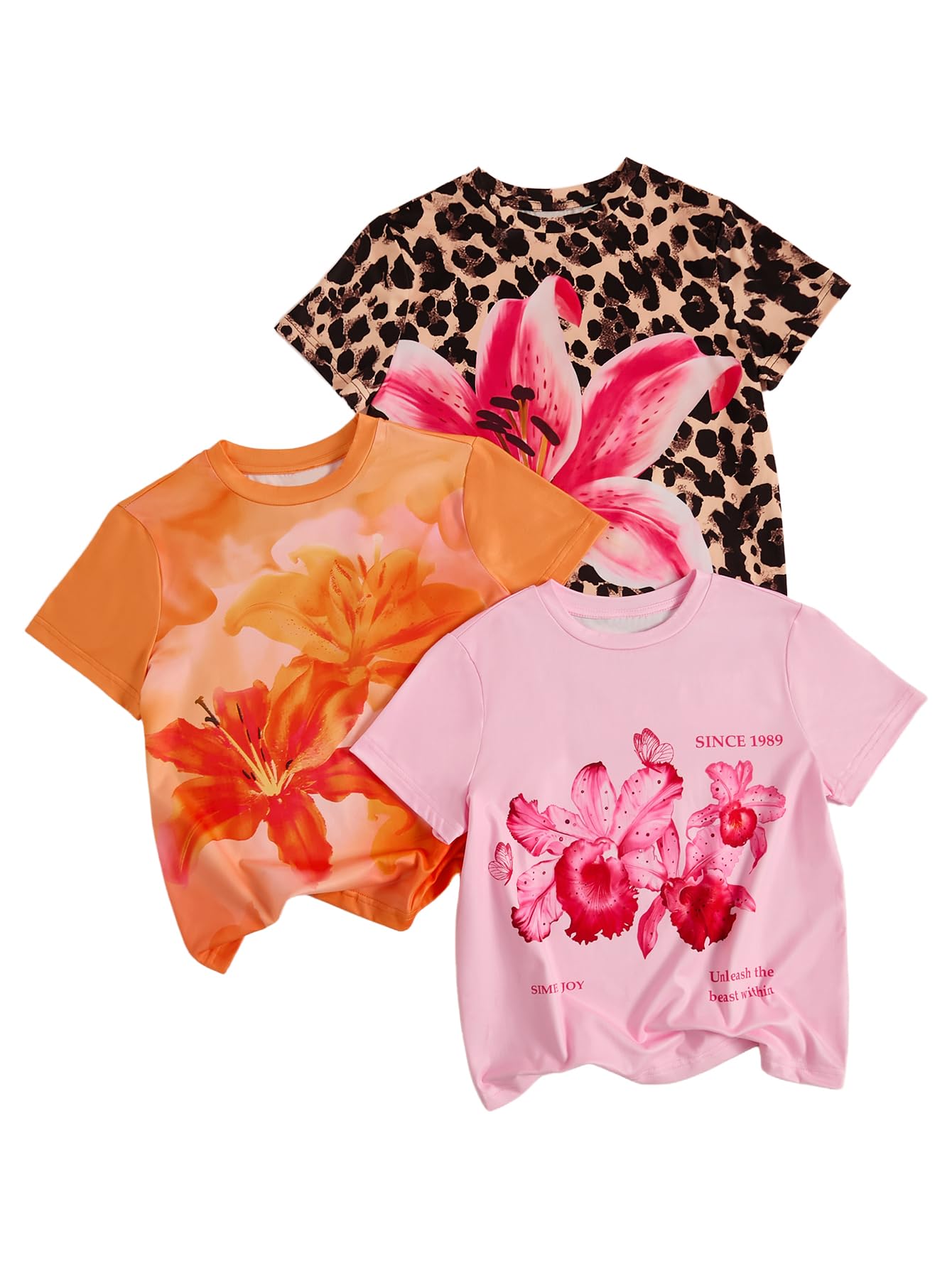 RoseSeek Girl's Shirts 3 Packs Graphic Tees Short Sleeve T Shirt