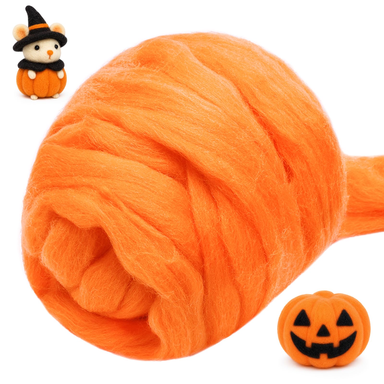 3.53oz Needle Felting Wool Roving for Needle Felting Orange Felting Wool