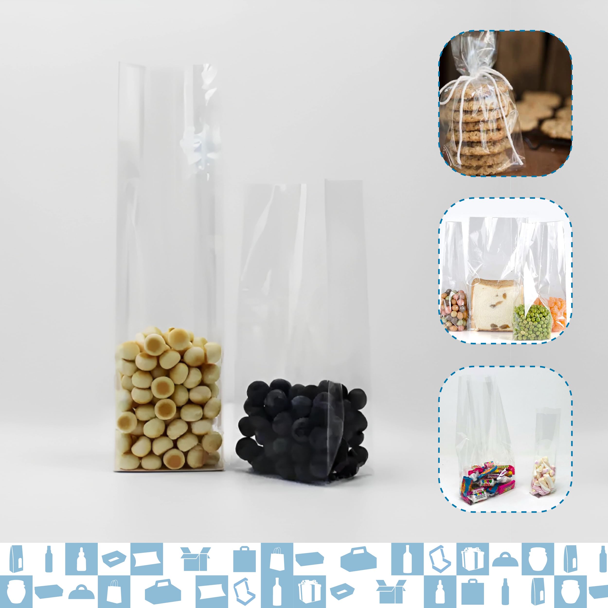 100 Bolsas Celofán Transparent (500gr) 8x24cm Bolsas para Chuches, para Regalos, para Fiestas, para Dulces, Boda