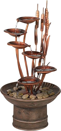 Miniatura 6 de Lirios de agua y colas de gato, fuente de agua moderna para suelo al aire libre, 33 pulgadas de alto, decoración en cascada para jardín, patio,