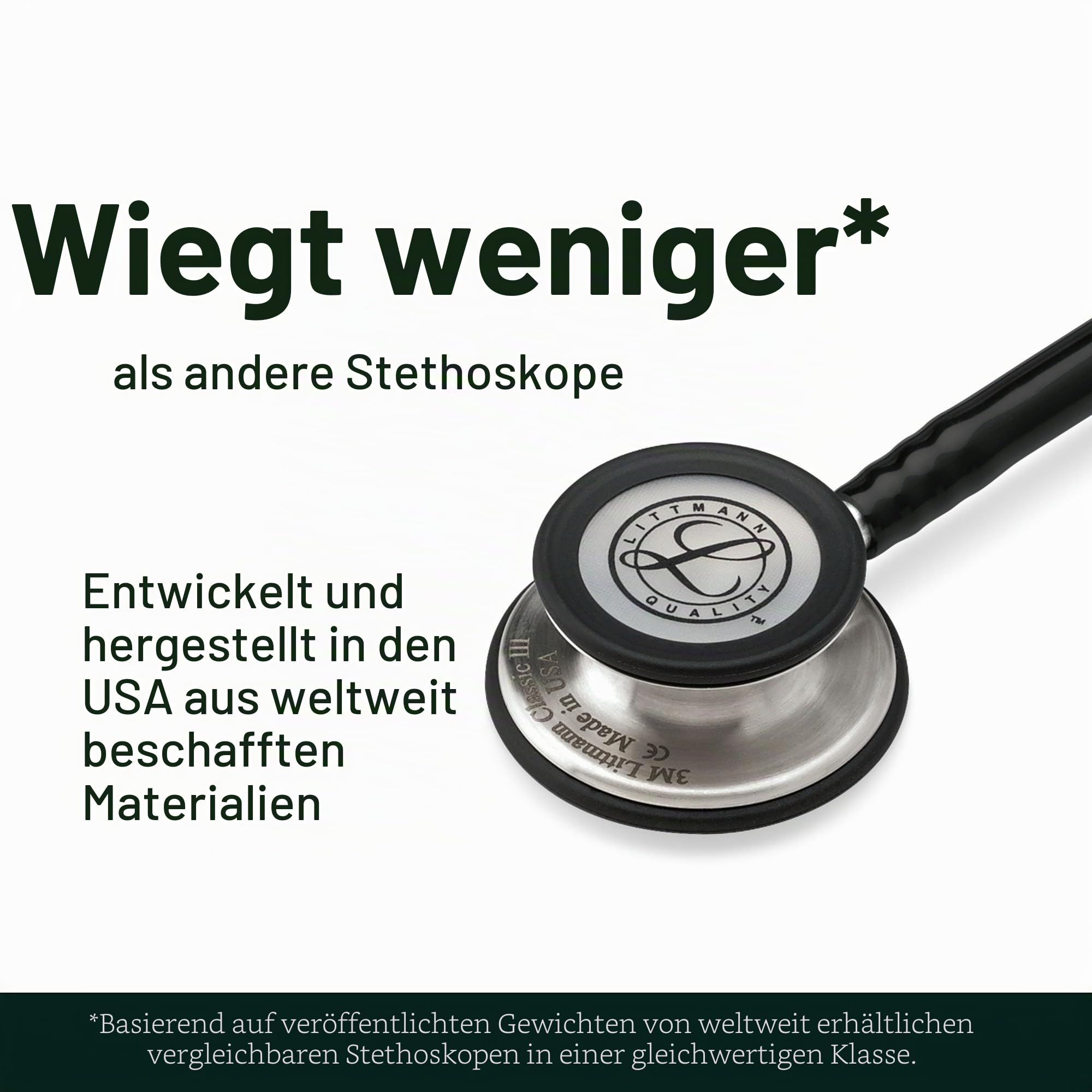 Littmann Classic III Stethoskop, 5803, Schlauch Schwarz | Schwarzes Edelstahl-Bruststück, schwarzer Anschluss und schwarzer Ohrbügel. Für Ärzte, Pflegekräfte und Medizinstudenten