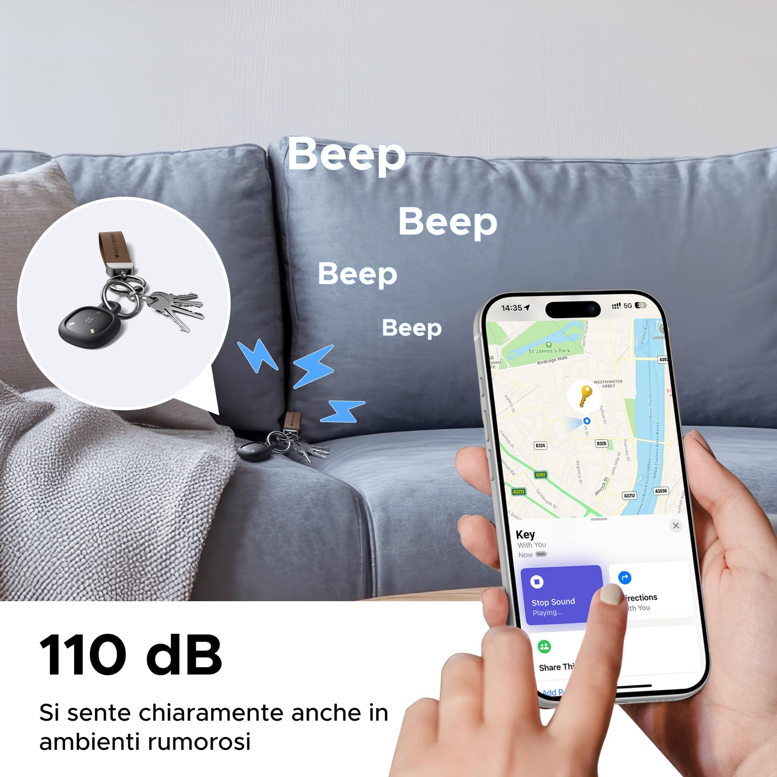 UGREEN FineTrack Mini DUO 2 Supporto iOS Find My o Android Find Hub | Fluorescenza, 110dB, Localizzatore, IP68, Tracker Bluetooth Localizzazione, per Chiavi Bagaglio Zaino Borsa