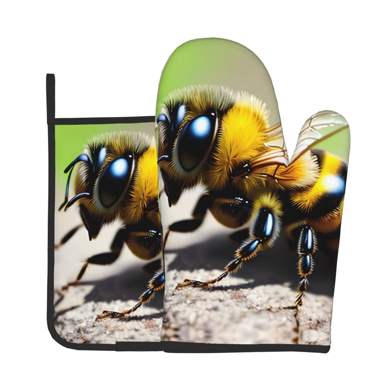 Oven Mitts and Potholders Set of 2 for Kitchen Baking Cooking GrayCute Little bee Thick and Durable