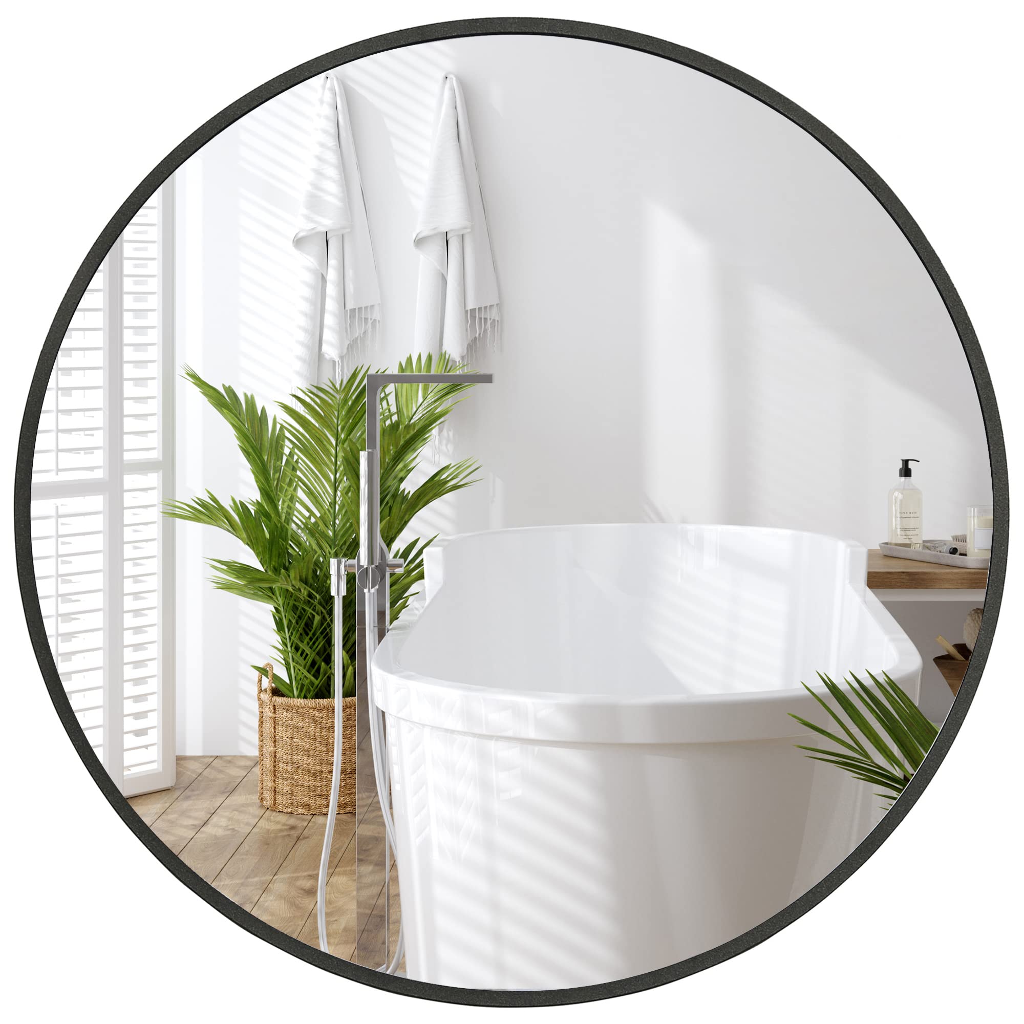 Americanflat 20" Framed Black Round Mirror - Black Circle Mirror for Bathroom, Bedroom, Entryway, Living Room - Large Circular Mirror for Wall Décor