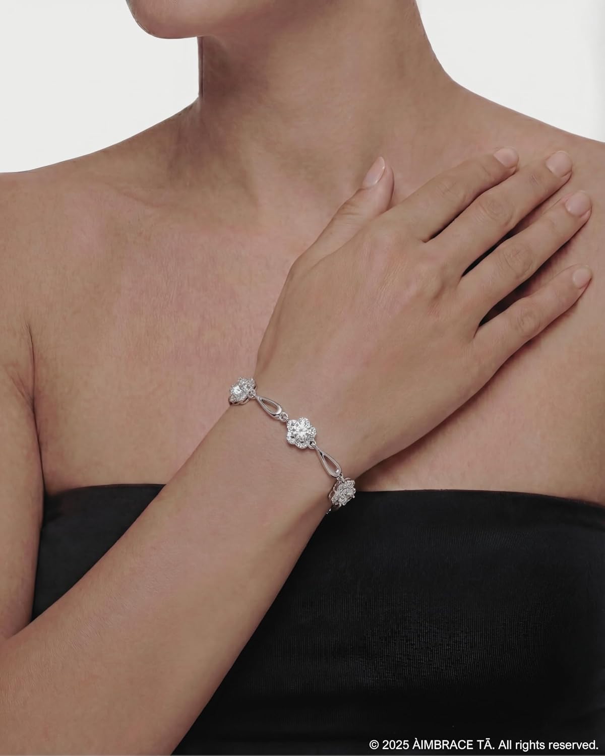 ÀIMBRACE Moissanite Bracelets for Women: Moissanite Link Charm Bracelet, 925 Sterling Silver, 18K White Gold Plated, Rhodium Finish, Adjustable, Star Halo, Stacking Fine Jewelry Gift Ideas for Women - Image 6