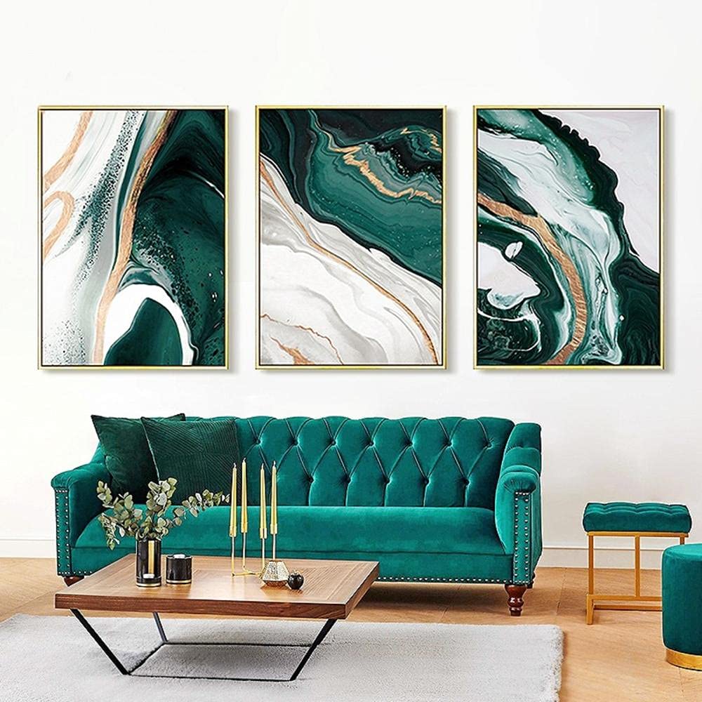 AdoDecor Wall Prints Abstract Luxury Green Marble Pattern Bedroom Pictures Geometric Lines Art Prints Canvas Wall Art for Living Room(Unframed)