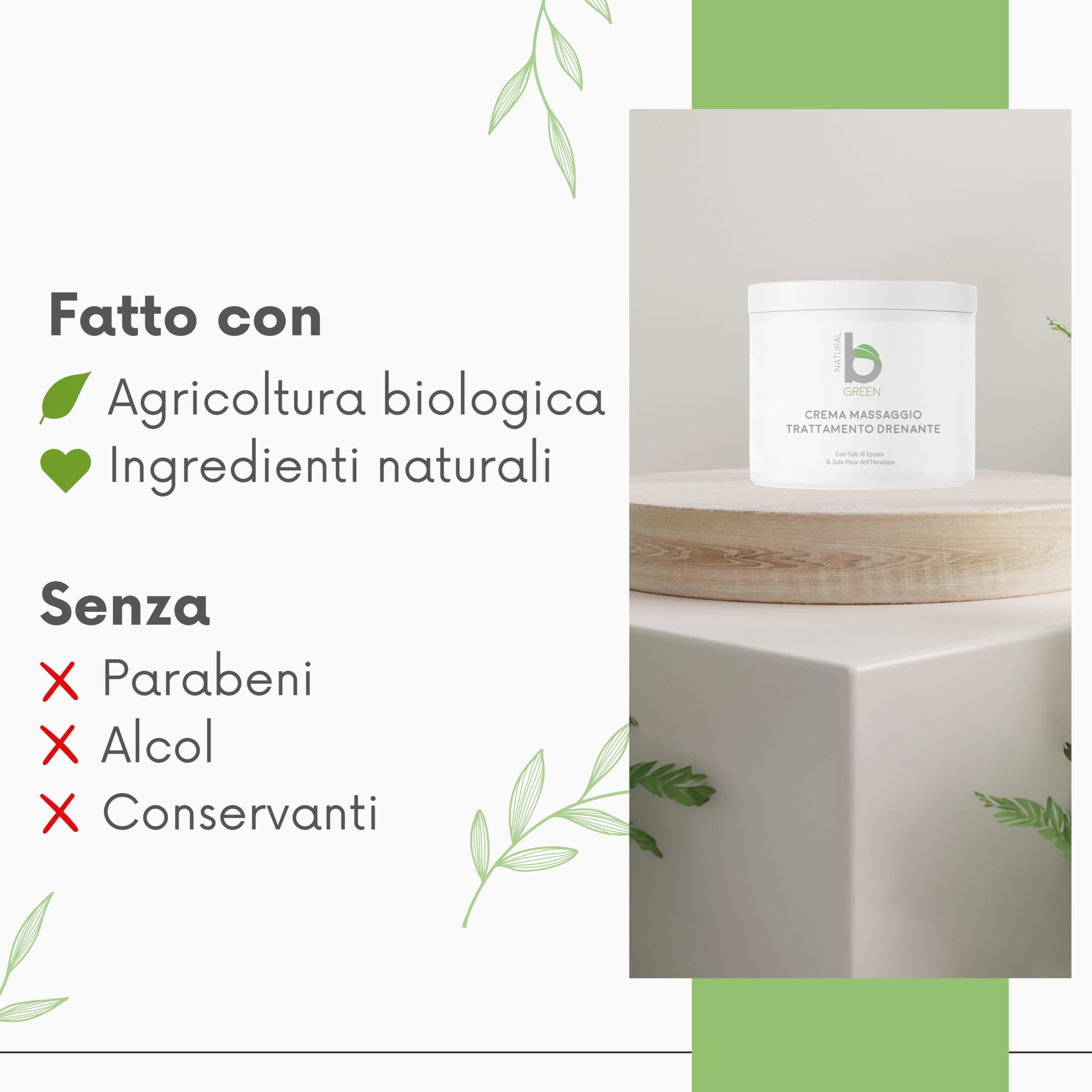 Crema da Massaggio Professionale Drenante e Anticellulite, Ingrediente da agricoltura Biologica e Made in Italy (500 ml)