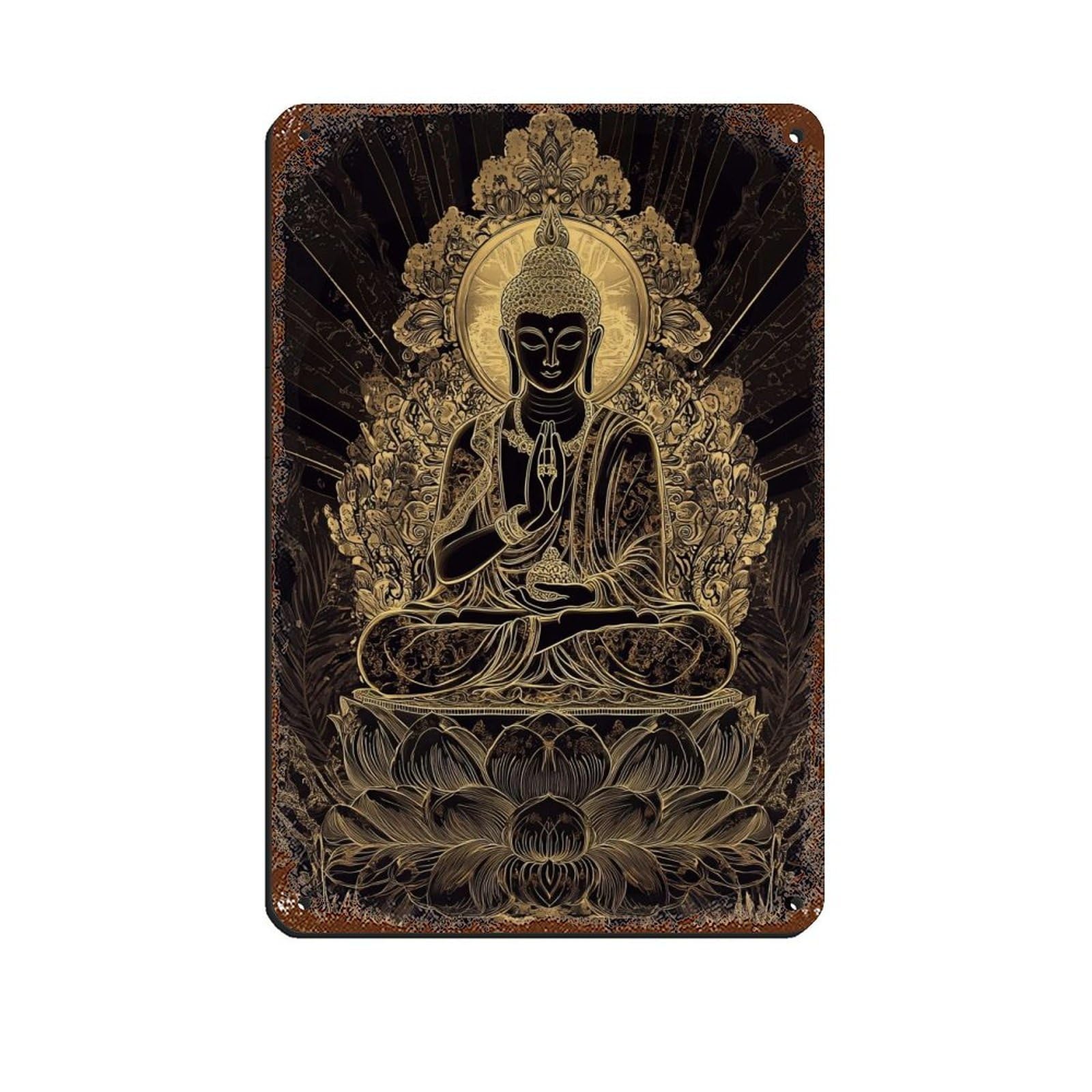 Golden Buddha Thangka, Sacred Mandala Art Retro Poster Metal Tin Sign Chic Art Retro Iron Painting Bar People Cave Cafe Family Garage Poster Wall Decoration 8x12inch(20x30cm)