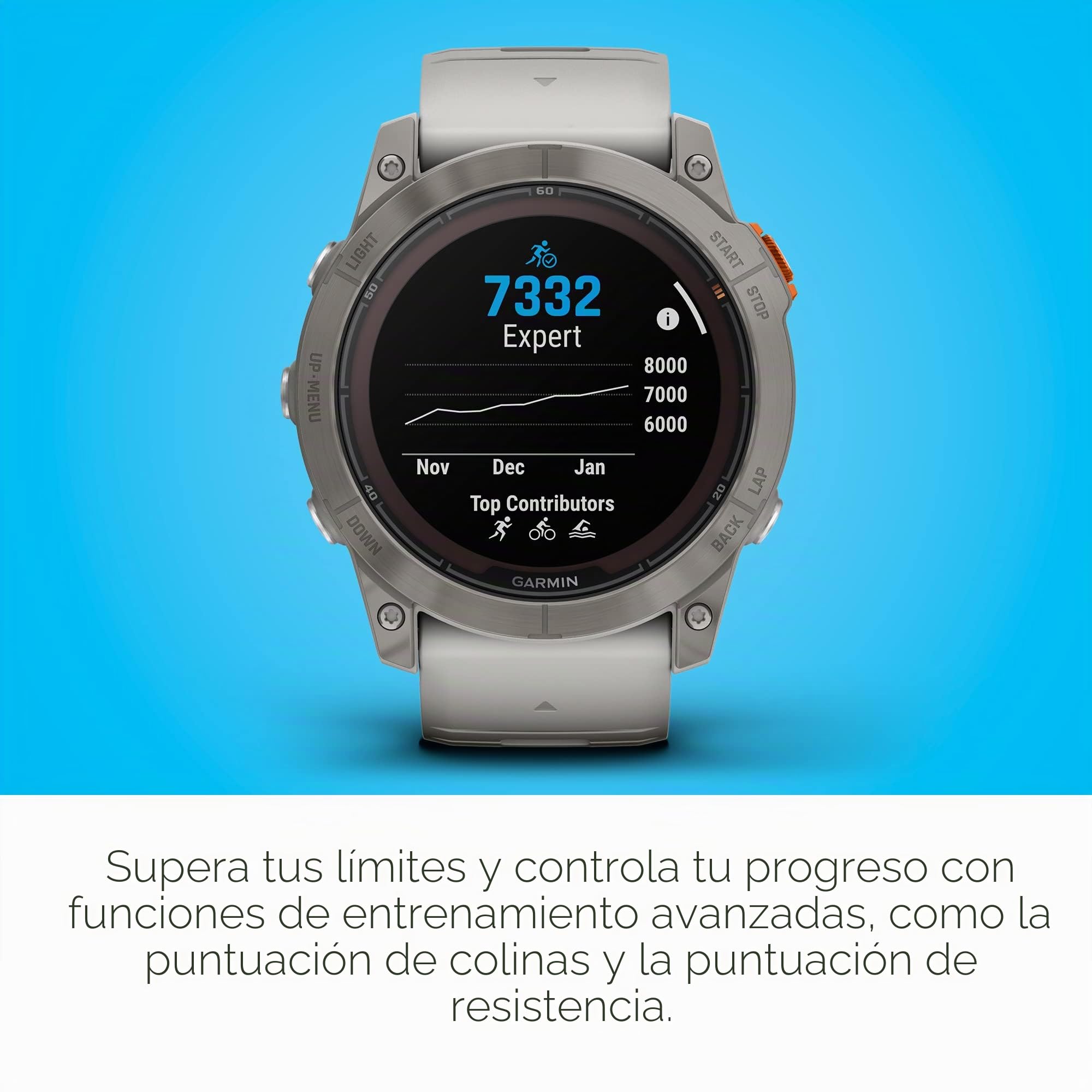 Garmin fēnix 7X Pro Sapphire Solar, Reloj Inteligente GPS Multideporte, Linterna integrada, Capacidad de Carga Solar, Gris Niebla/Naranja ámbar