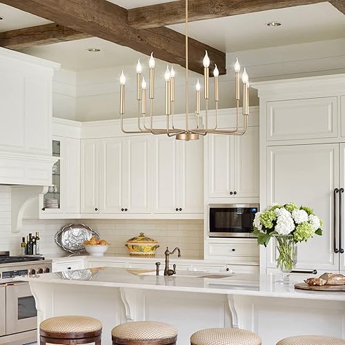 Miniatura 2 de Candelabros Modernos Dorados de Granja, Candelabro de Metal Industrial de 12 Luces, Lámparas Colgantes Clásicas de Velas para Cocina, Comedor, Sala