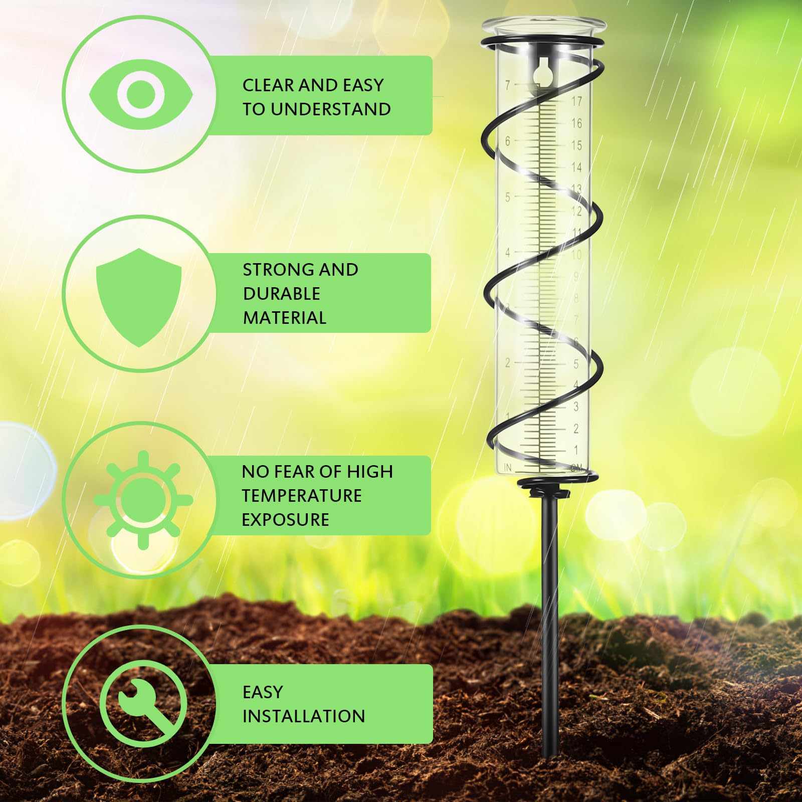TOYANDONA Glas Regenmesser Mit Abnehmbarer Spirale Aus Eisen Und Ersatzmesszylindern Doppelter Skala Installieren Für Garten Außenbereich Und Rasen
