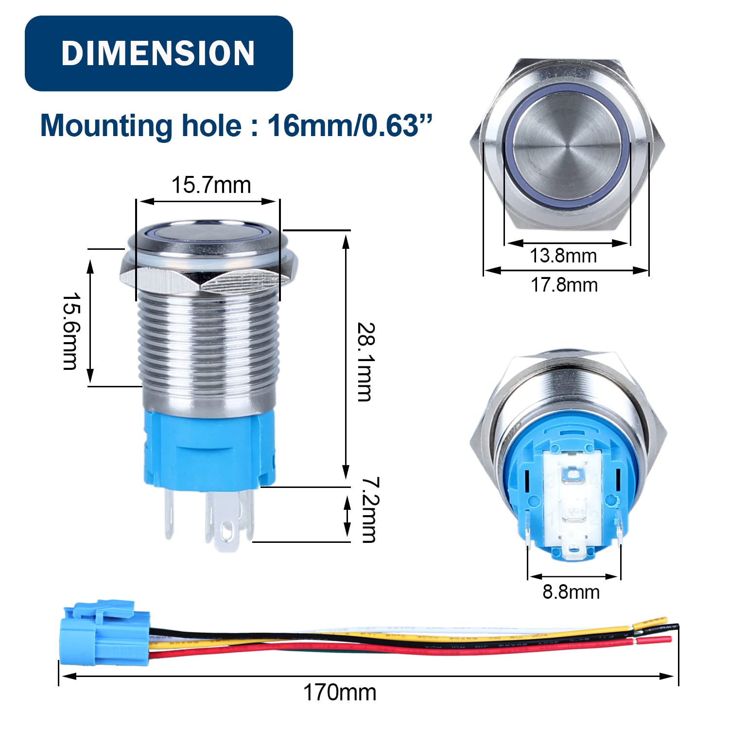 Push Button Dc Snapklik.com : DMWD 2Pcs 16mm Momentary Metal Push Button Switch (ON ...