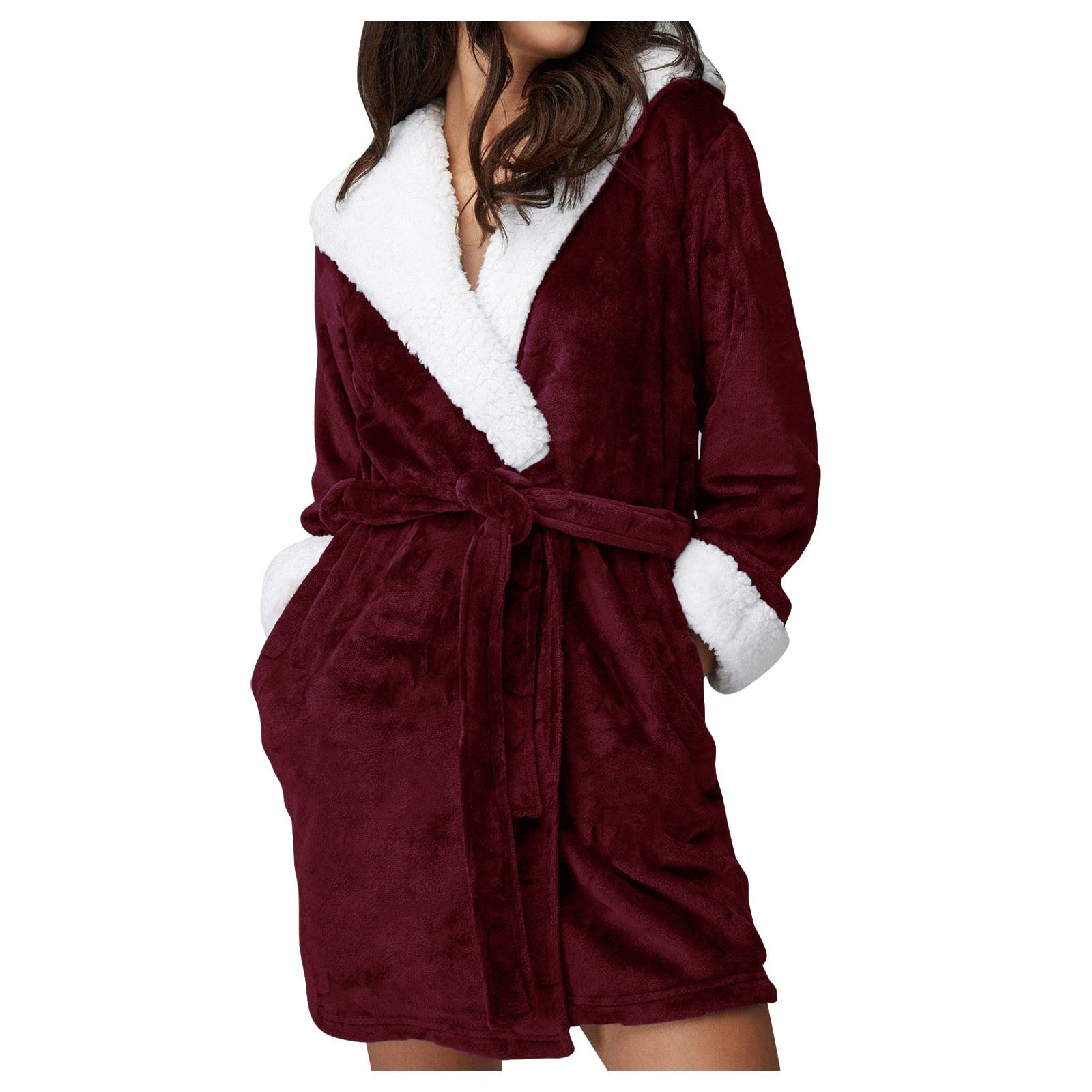 Accappatoio da donna lungo con cappuccio, in spugna | Accappatoio unisex per adulti, con tasche, in pile, taglie grandi, comodo, in tinta unita