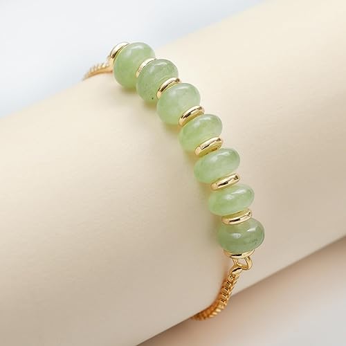 Vista 90 de Gempires - Pulsera de cuentas redondas naturales, chapada en oro amarillo de 14 quilates, joyería hecha a mano, pulseras ajustables para mujer