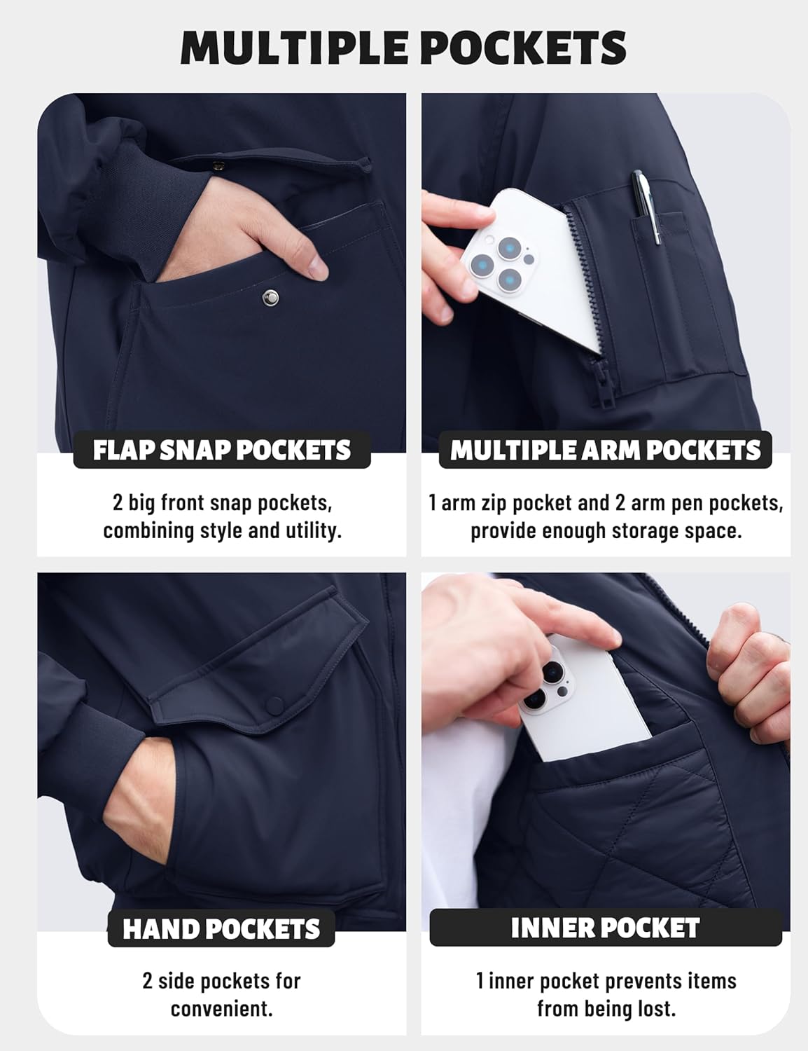 TACVASEN Men's Bomber Jacket Thick Quilted Jackets Zip Up Water Repellent Windproof Winter Warm Coat with 6 Pockets - Image 6