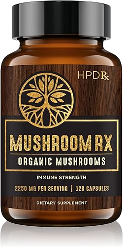 Mushroom Rx Mezcla de extracto de hongos orgánico dosis máxima de inmunidad, melena de león, chaga, reishi, shiitake maitake y hongo de cola de pavo