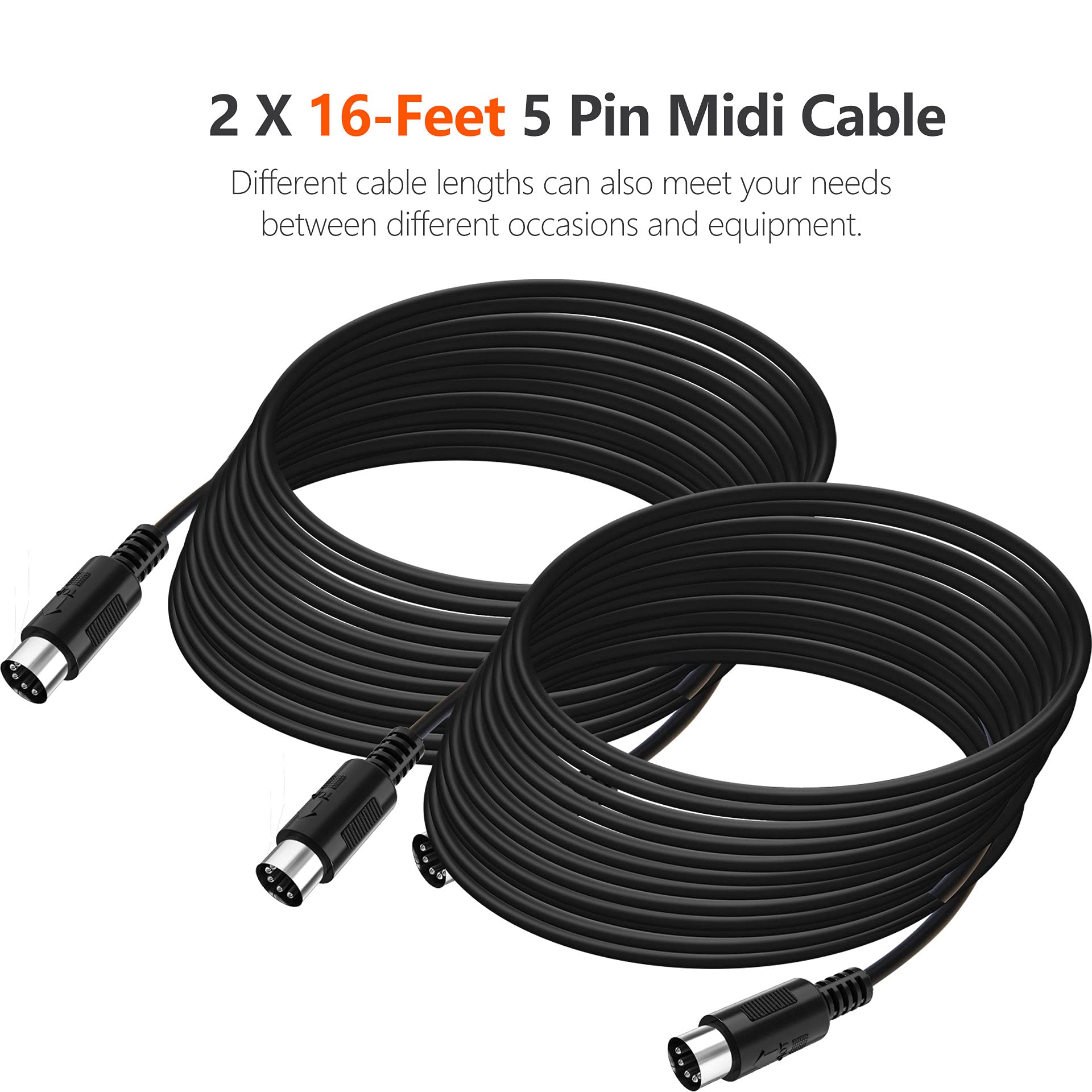 Mellbree Cable MIDI de 5 pines, 5 m, macho a macho, MIDI de 5 pines, compatible con teclado MIDI, sincronización de teclado, sintonización de rack, fuente de sonido y otros equipos de música, paquete