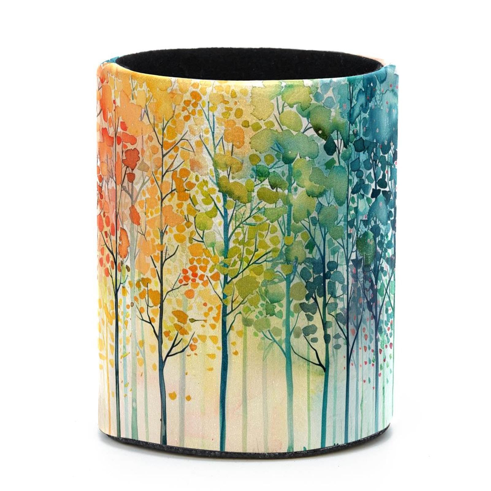 VAPOKF Round Pencil Holders for Desk, Watercolors Trees Pen Holders Pen Pot Makeup Brushes Storage Desktop Stationery Supplies Organiser for Home Office