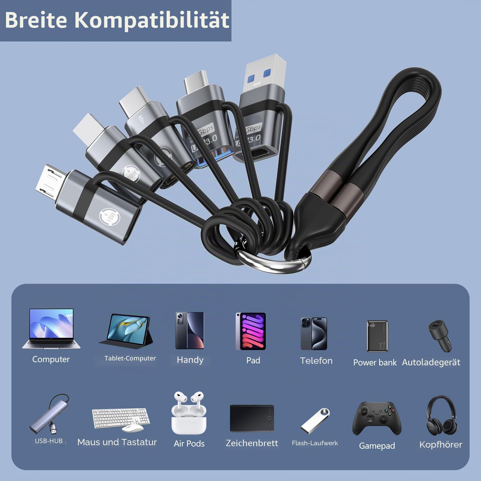 USB A zu USB 3.0 OTG-Adapter, USB C zu Micro-Konverter, IP zu Type-C-Konverter USB C zu IP, Type-C zu USB A OTG 3.0-Adapter. 240 W USB-C-USB-C-Kabel für Schnelllade und Datenübertragung (6)Orange