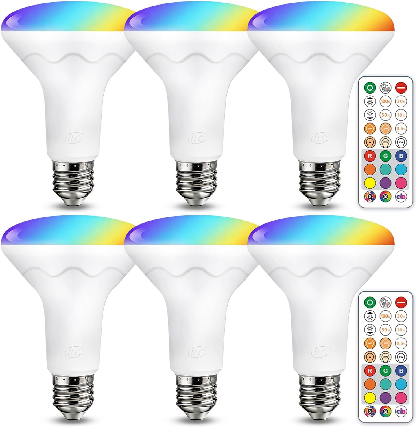 ILC BR30 LED Flood Light Bulbs, Color Changing Light Bulbs, 5 Color Temperature Tunable Indoor, with Remote Control (6 Pack)