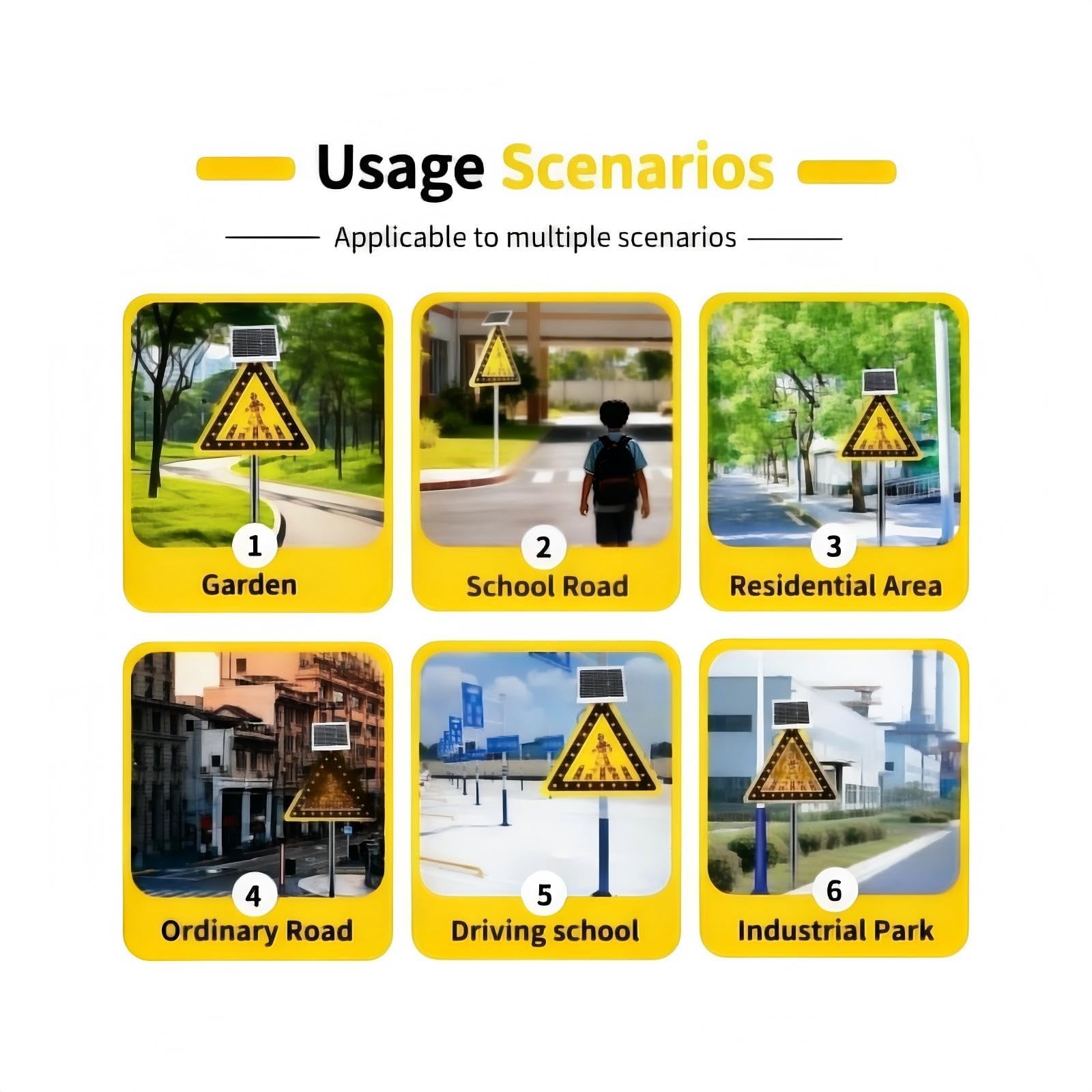 Señal solar de paso de peatones, señal LED intermitente de 24 pulgadas con marco de metal duradero para uso en exteriores, señal de seguridad esencial para control de tráfico y orientación peatonal
