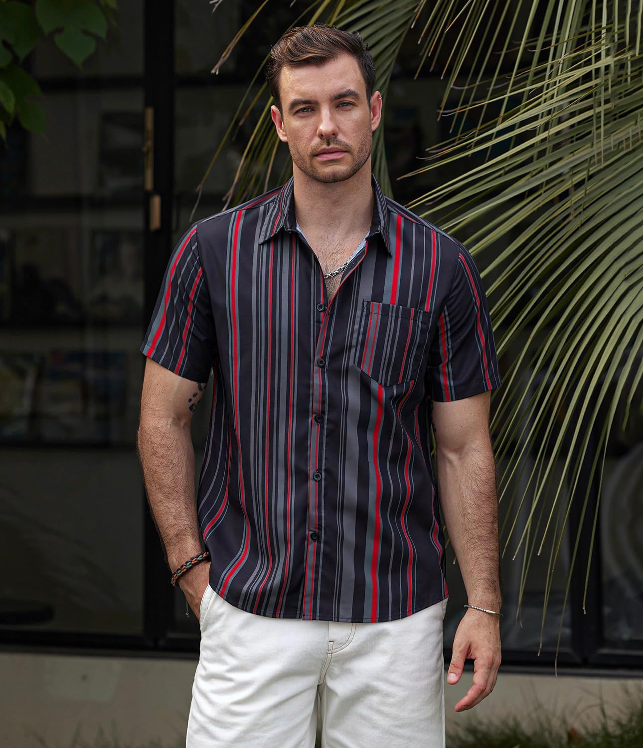 VATPAVE Mens Striped Summer Shirts Casual Button Down Short Sleeve Beach Stylish Untucked Hawaiian Shirts - Image 2