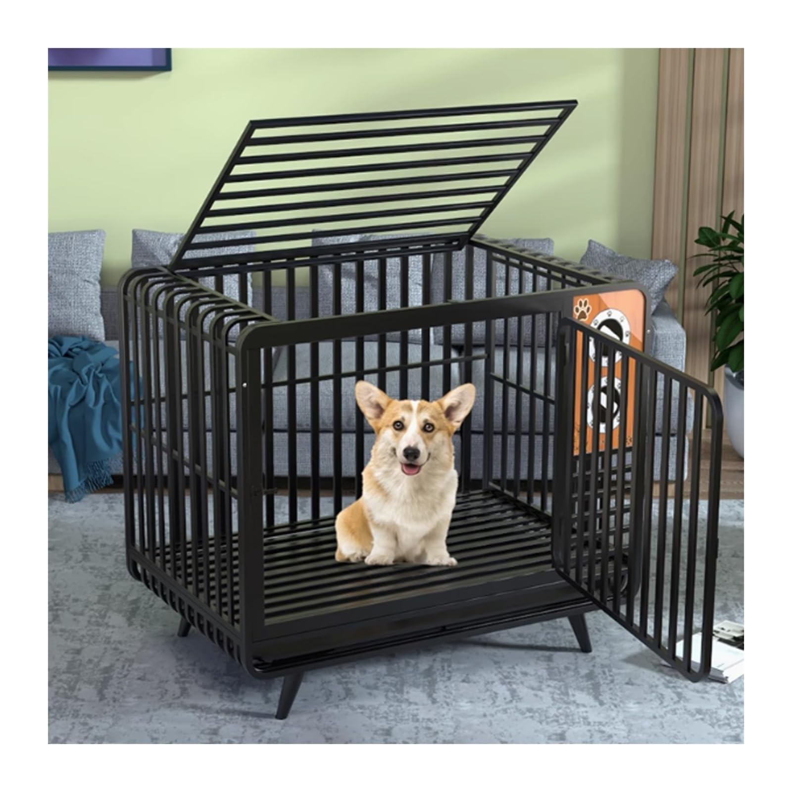 Skrzynia dla psa Dog Cage For Medium and Large Dogs Pet Indoor with Toilet Separation Fence Home Dom dla psa(Czarny,Średni)