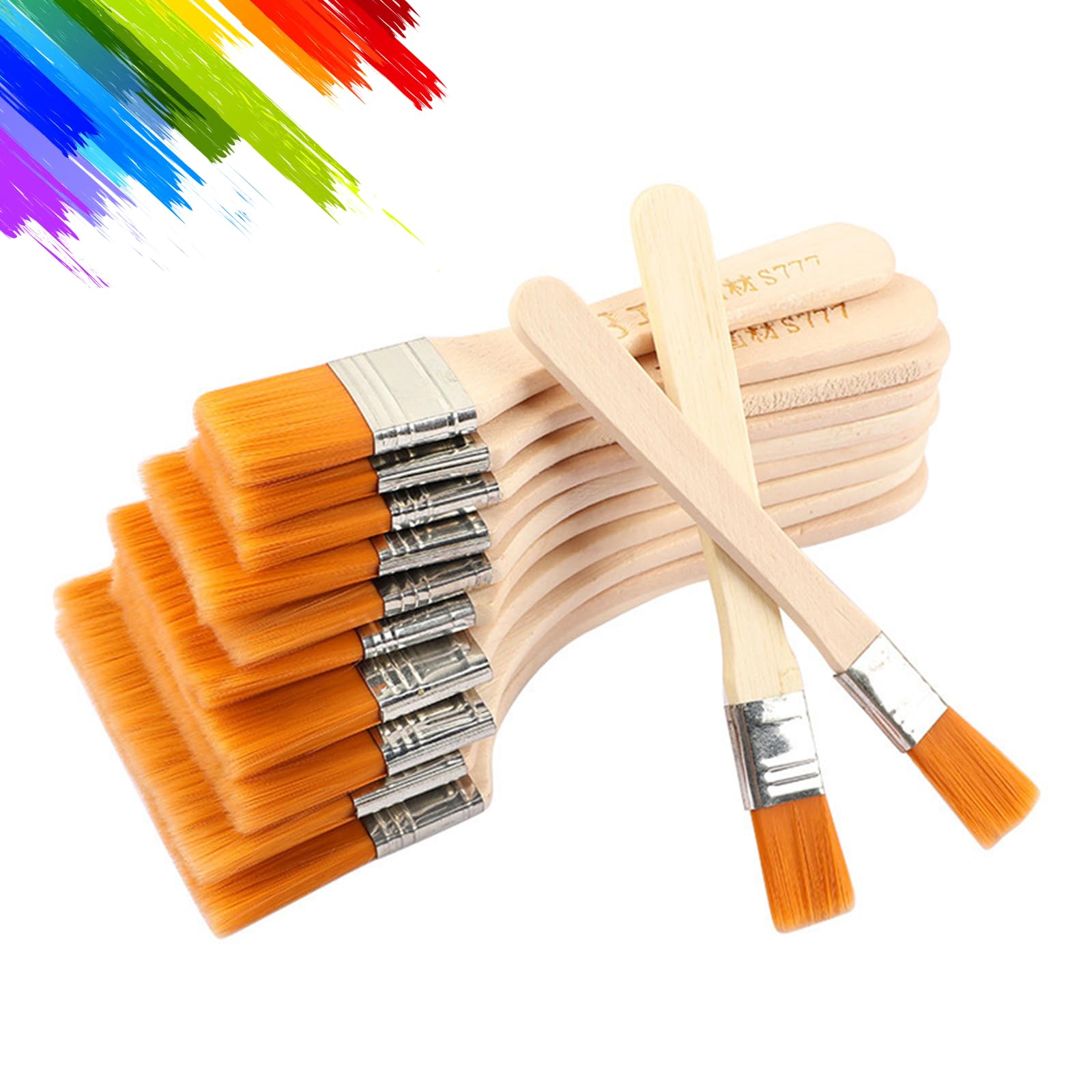 KASESSS 12 Pieza Brochas Pintura, Nylon Pincel para Pintar, 12 Tamaño Pinceles Pintura Reutilizable Cepillo de Pintura con Mango de Madera Brochas Planas para Arte Pintar Muebles y Pintar Bricolaje