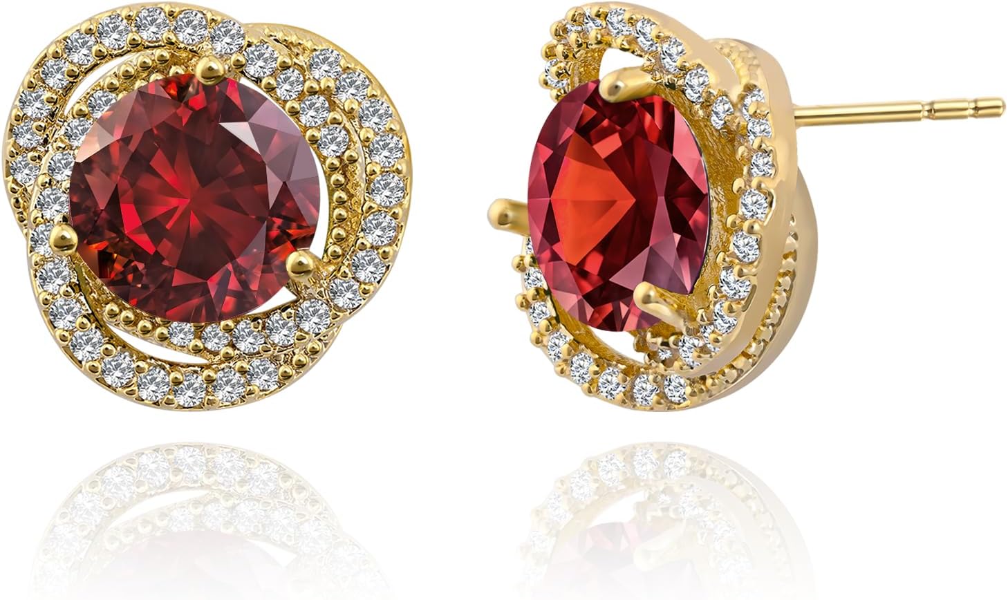 18K Gold Plated Stud Earrings, Crystal with Cubic Zirconia Halo, Hypoallergenic Sterling Silver Post