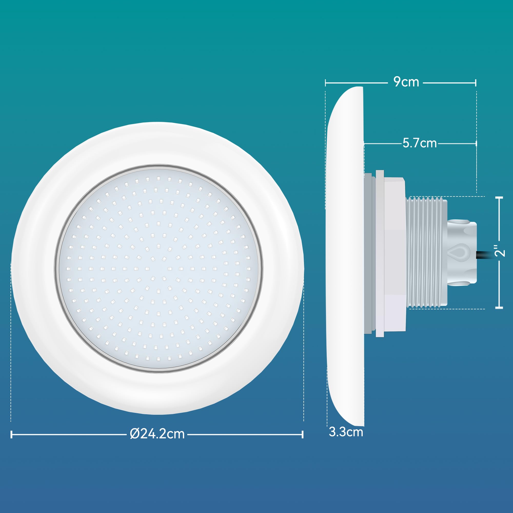 LED Poolbeleuchtung mit 2" Außengewinde, 25W Harz Gefüllt RGB Mehrfarbig Poolscheinwerfer mit Fernbedienung, 1000lm, Ø242mm, 12V AC Unterwasserscheinwerfer für Aufstellbecken Stahlwandpool