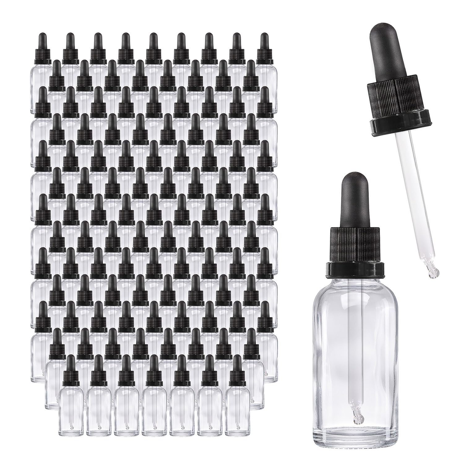 Oputec 143 x 30ml Pipettenflasche aus Klarglas mit Glaspipette: Großpackung Apotheker-Flaschen für Aromatherapie, ätherische Öle, Kosmetik, Tropfflasche für pharmazeutische Anwendungen und Labor