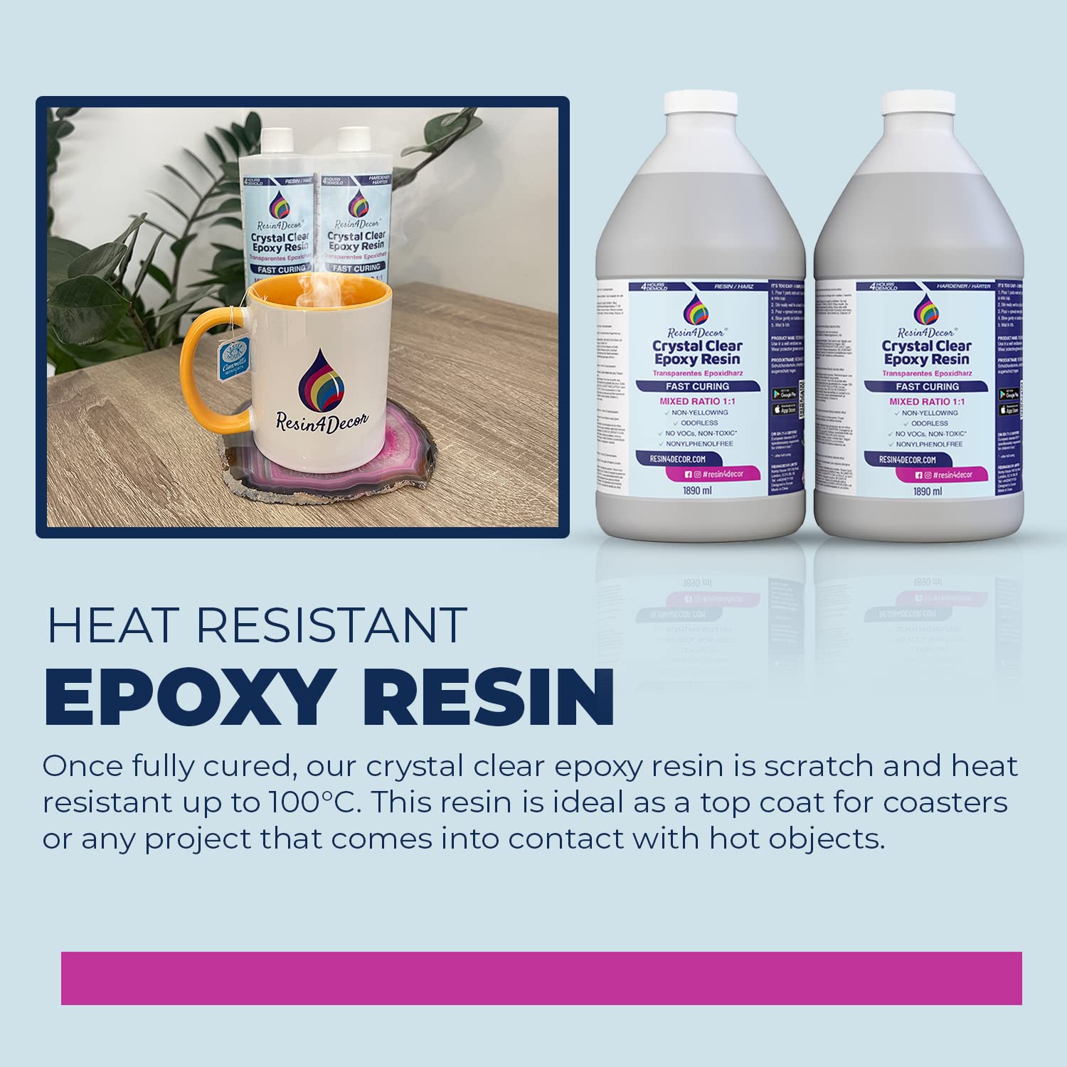 Resin4DECOR 1:1 Epoxyhars snel uitharden (4 uur ontvormtijd), kristalheldere hars en verharder voor kunsthandwerk, sieraden maken, vergeelingsvrij, niet giftig, hoogglanzend, geurloos - 3780 ml