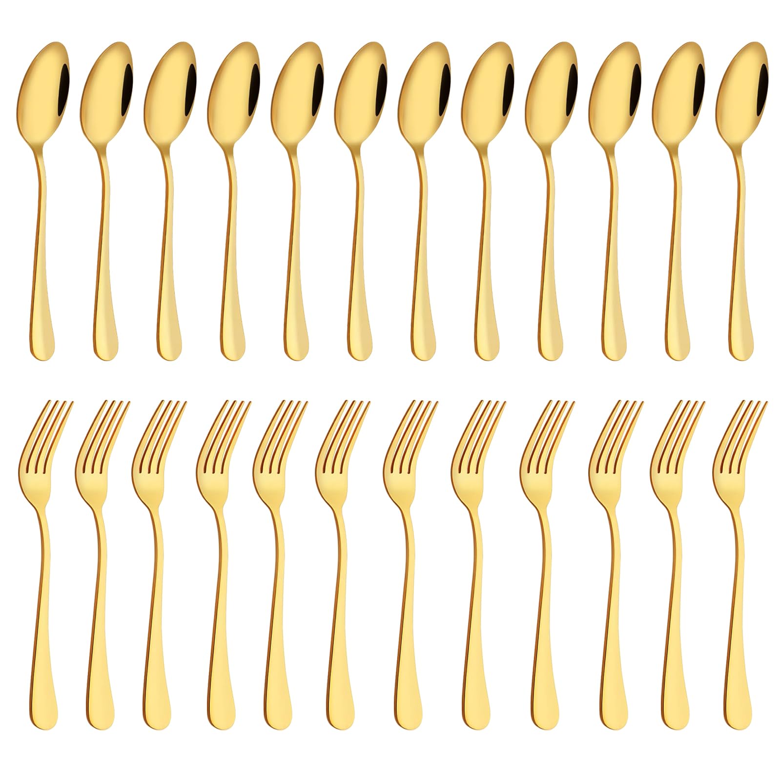 Gold forks and spoons set 24pcs stainless steel gold forks Dishwasher Safe