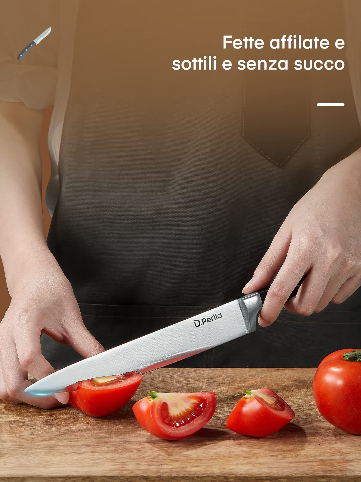 D.Perlla 6 Pezzi Set di Coltelli da Cucina, Set Coltelli Tedesco X50Cr15 in Acciaio Inossidabile, Ceppo Coltelli Professionali con Blocco in Legno, Coltelli per Frutta e Verdura