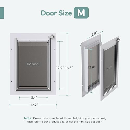 Miniatura 5 de Baboni Puerta para mascotas con 3 solapas para puertas interiores y exteriores, marco de acero y túnel telescópico, puerta fuerte y duradera para