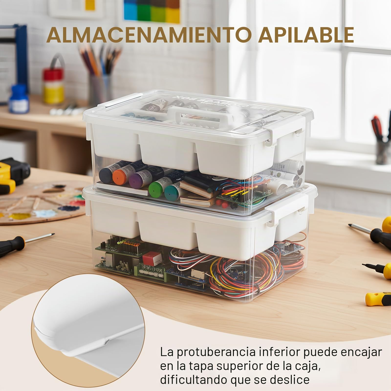 16L Estuche Plastico, Caja Medicamentos Organizador, Caja de Almacenamiento Multiusos, Portátil 2 Capas con Compartimento Extraíble, Organizador Gran Capacidad para Herramientas