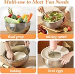 Mixing Bowls with Lids Set, 6 PCS Stainless Steel Mixing Bowls with 3 Grater Attachments, Kitchen Food Storage Organizers Nesting Mixing Bowl, Large Size 4.5, 3.5, 2.1, 1.5, 1.1, 0.7QT