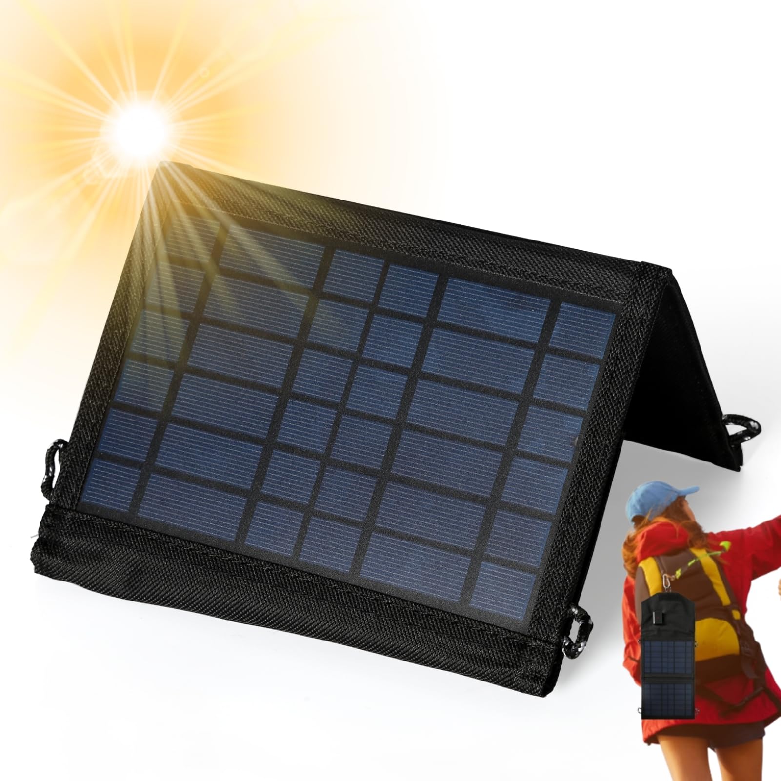 Panneau Solaire Portable Jadeshay 20W - Chargeur Pliable USB 5V, Pour Téléphone En Extérieur - Léger, Avec Mousquetons, Design Camouflage