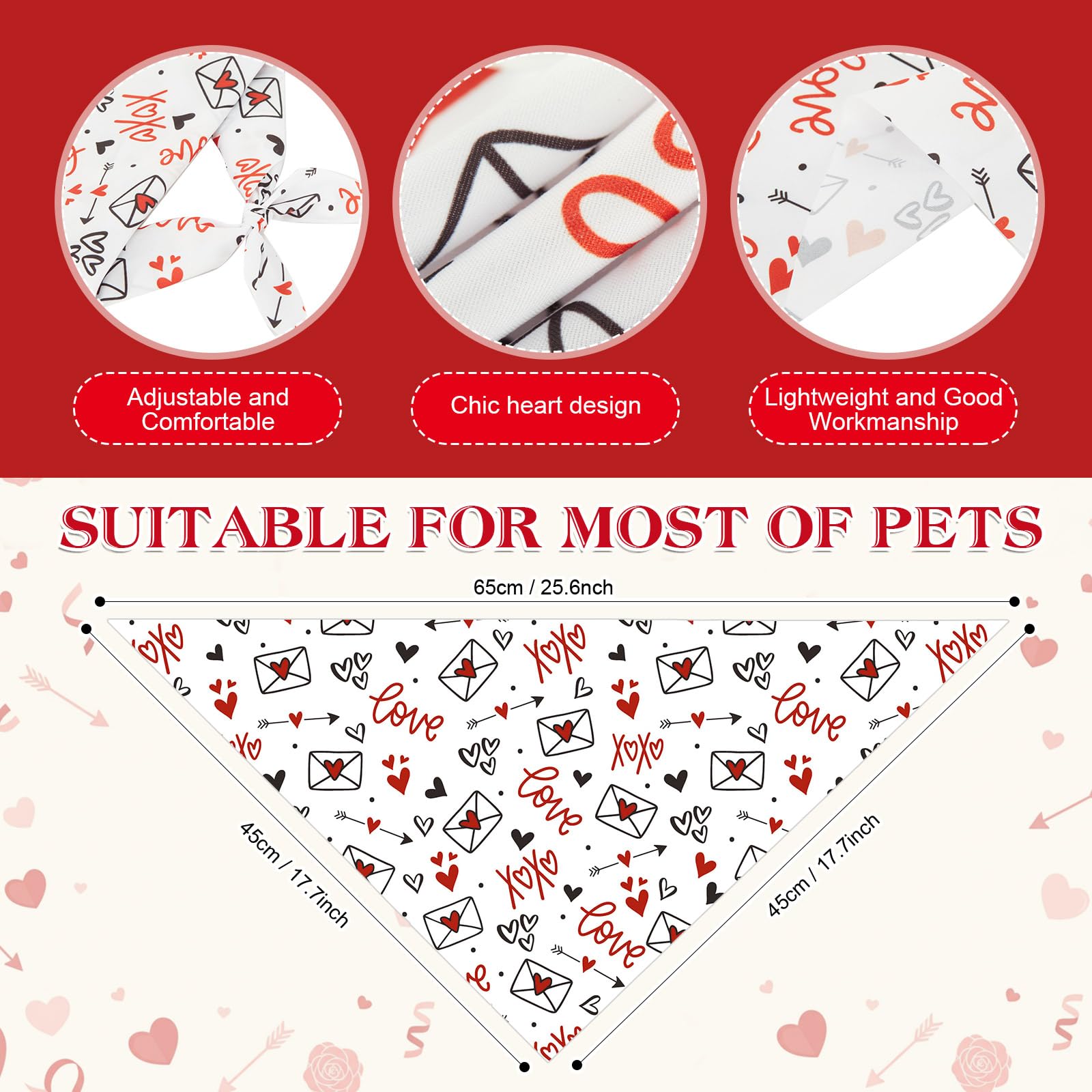Shyyween Lot de 100 bandanas souples réglables pour la Saint-Valentin pour chiens de petite, moyenne et grande taille (65,6 x 45 x 45 cm)