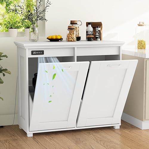 Gabinete de basura con doble inclinación hacia fuera con función desodorizante, 20 galones, soporte independiente a prueba de mascotas para cocina,