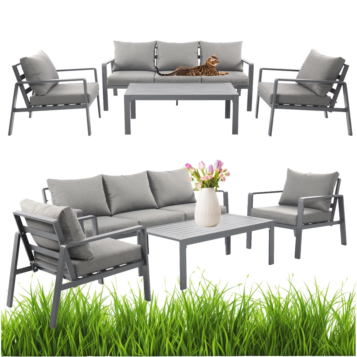 MEVEN Aluminium Gartenmöbel Set Aruba für Garten und Terrasse - leichte Lounge Möbel mit 10cm Kissen - Terrassenmöbel Set mit Sofa und Tisch - Balkonmöbel Set - Terassenmöbel Set