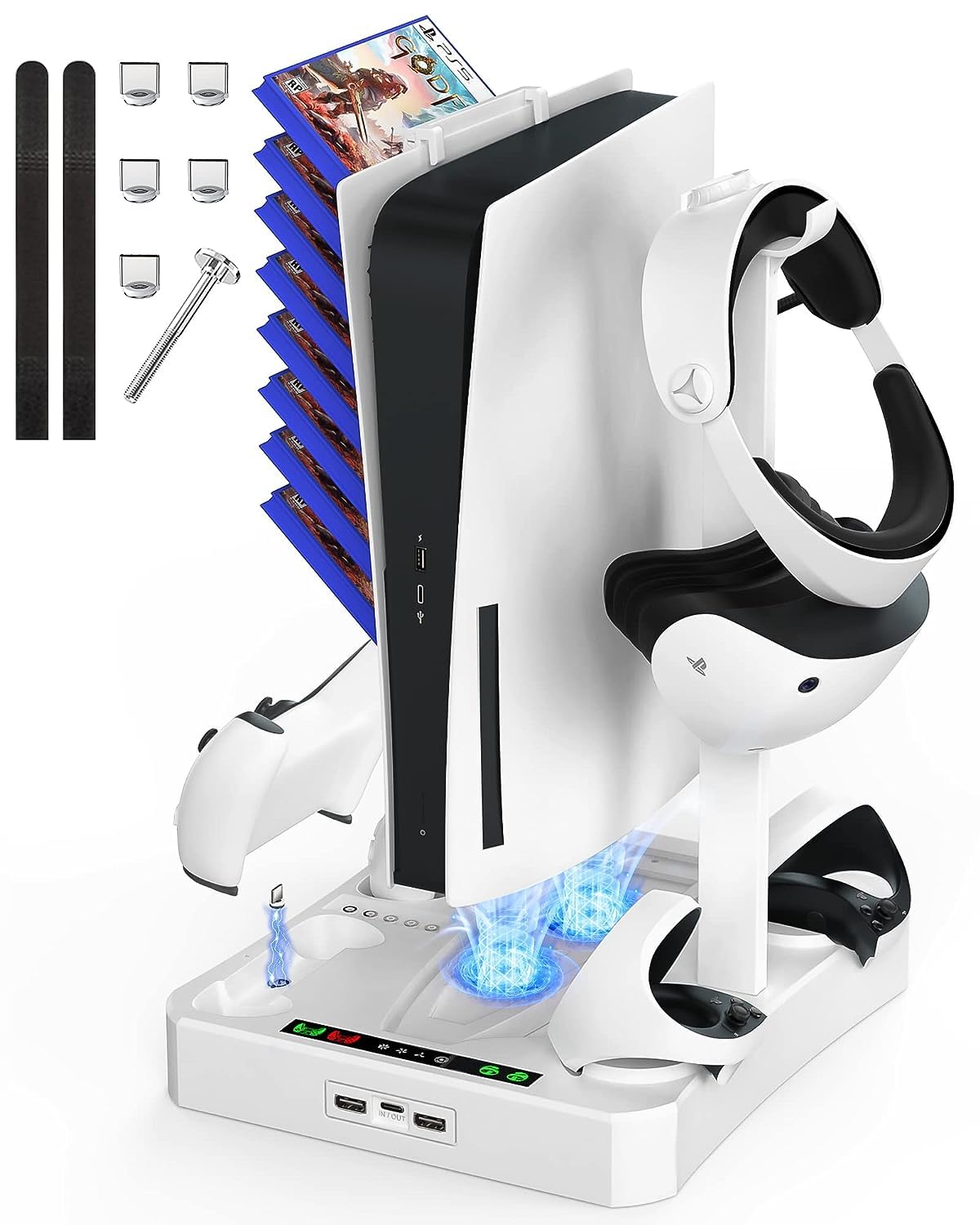 Stazione di ricarica per PS VR2 / PS-5 con ventola di raffreddamento e accessori, PS-5 PSVR 2 controller caricabatterie dock di ricarica, console Playstation5 raffreddamento PS VR 2