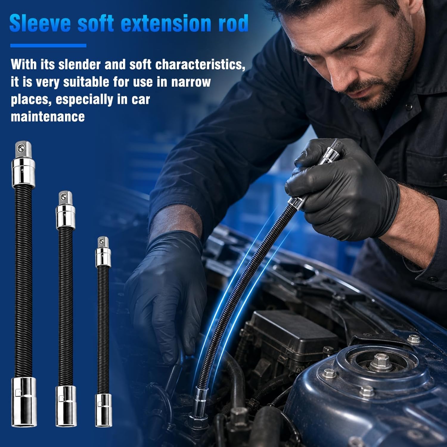 3pc Flexible Shaft Torque Socket Extension Bar,1/2"1/4" 3/8" 2026 Electric Wrench Universal Extender Rod for Automotive Narrow Space Repair Tools