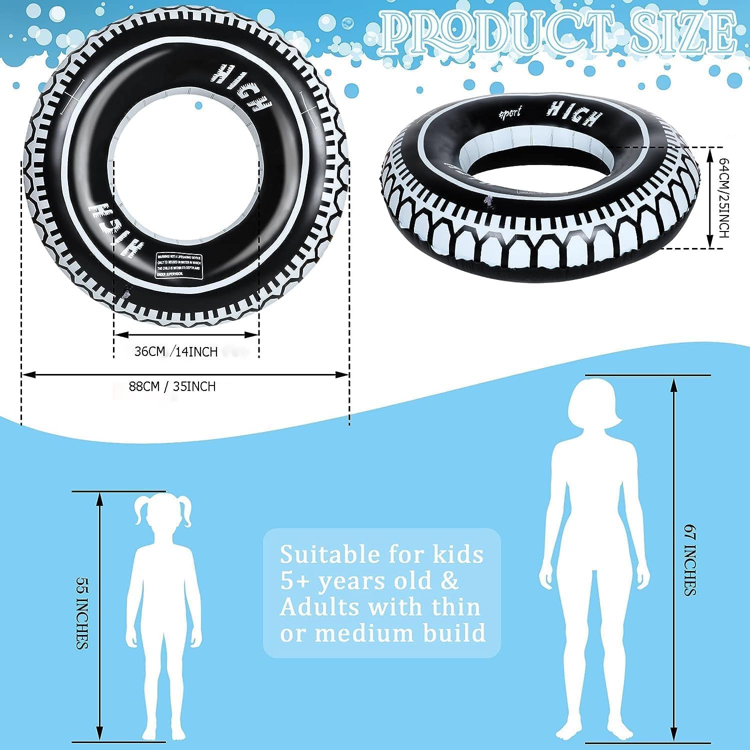 Inflatable Pool Float Tyre Tube, 80 cm Black Swimming Ring for Adults, Summer Water Float for Pool Beach Lake 4