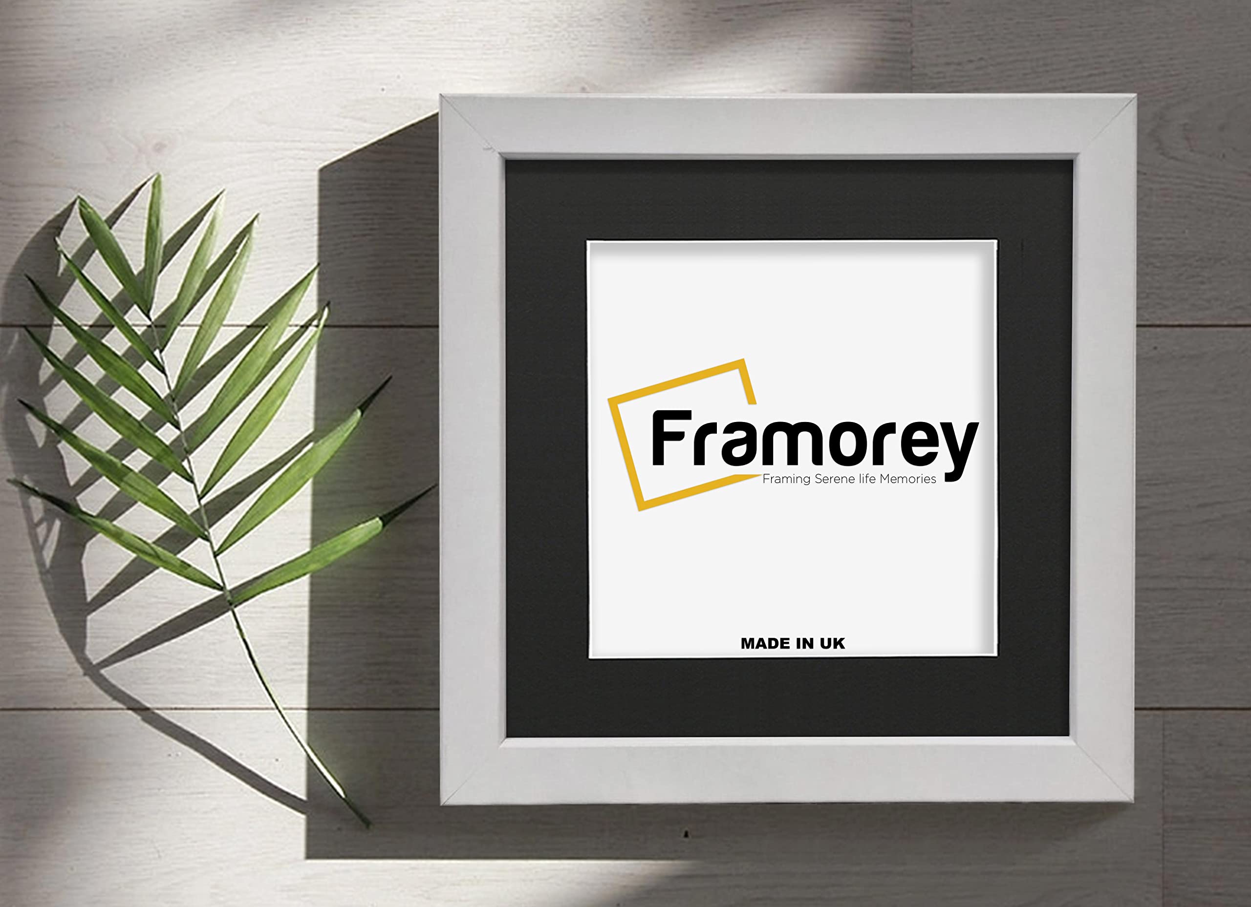 FRAMOREY Square Size Box Molding 13x13" White Picture Frame, Poster Frame, With 11x11" Black Mount, Deep Box Solid Wood Frame